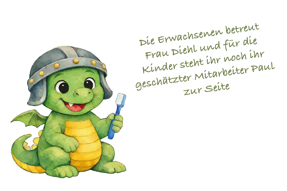 Zahnarzt Diehl – Drache Paul mit Zahnbuerste Zahnarzt Diehl - Drache Paul mit Zahnbuerste